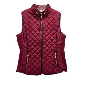 Active USA Quilted Vest Women Large Burgundy Red Sherpa Lined Winter Puffer